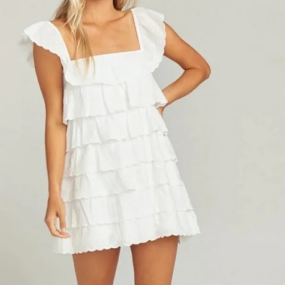 Show Me Your Mumu Lucy white eyelet ruffle mini dress size S
